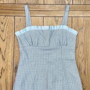 Vintage Moda International Blue Tweed Ruffle Mini Dress